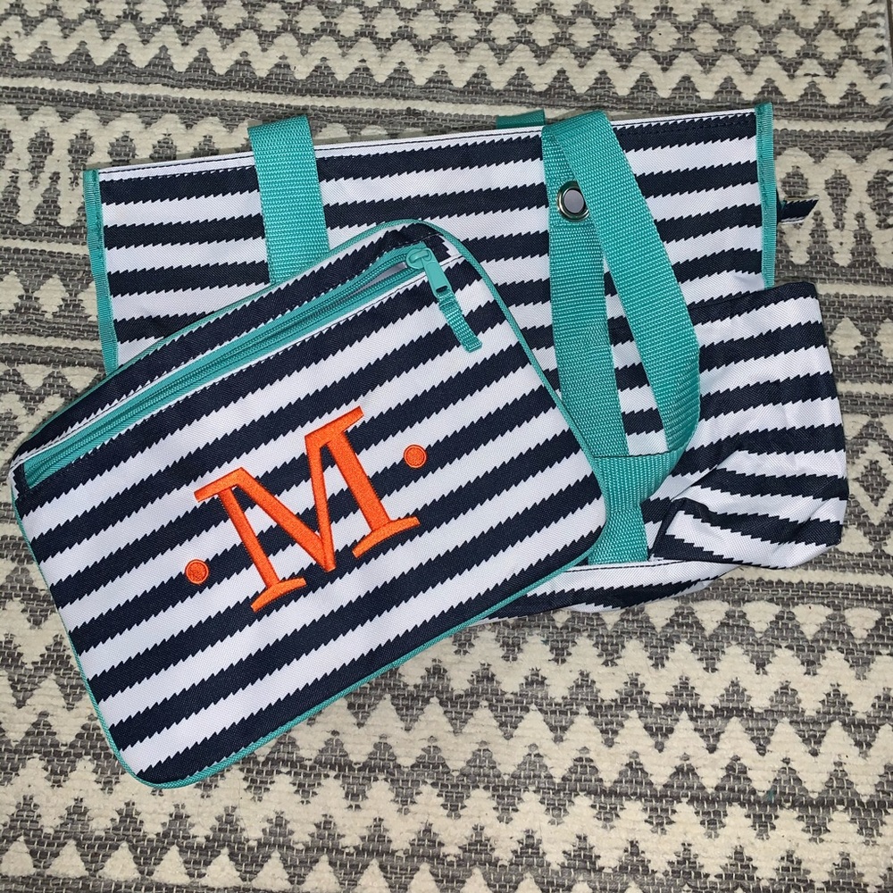 Navy and White Striped Thirty-one Tote